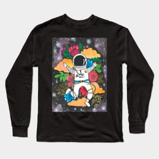 Floral Astronaut floating in outer space Long Sleeve T-Shirt